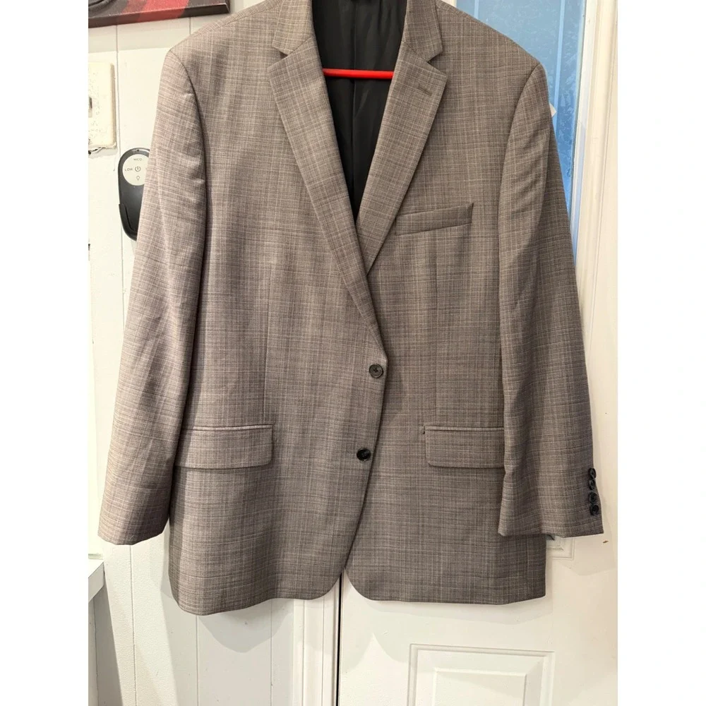 Marc Anthony Mens Grey Plaid 100% Wool Blazer Suit Jacket 48R